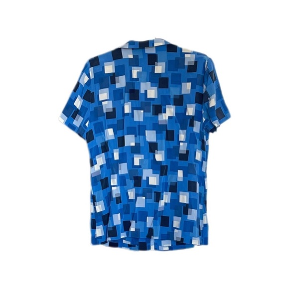 Katherine Kelly 100% Silk Blue Square Short Sleeve Button Down Blouse Women’s 12 - Picture 2 of 8